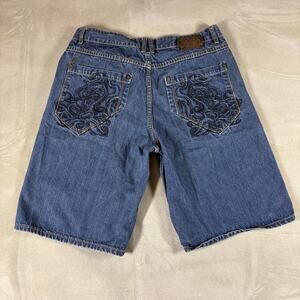 Vintage Y2K Ecko Unltd Baggy Denim Shorts with Embroidered Back Pockets Size 36